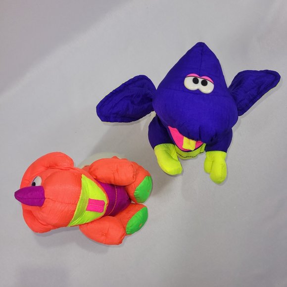 Puffalumps 1992 Vintage 8" Plush Triceratops & Pterodactyl Eggs by Fisher Price - Picture 2 of 2